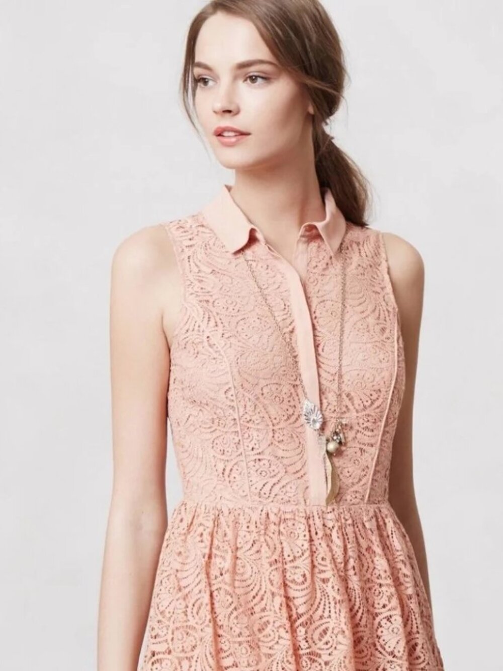 The Addison Story Tiered Lace Shirt Dress in Blush (Anthropologie)